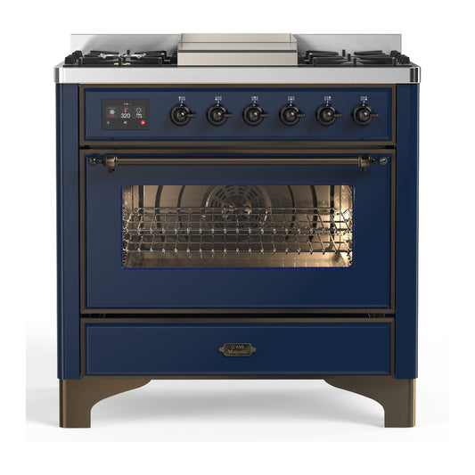 ILVE Majestic III 36" Midnight Blue Dual Fuel Range with 6 Burners and Griddle Triple Glass Door Natural Gas