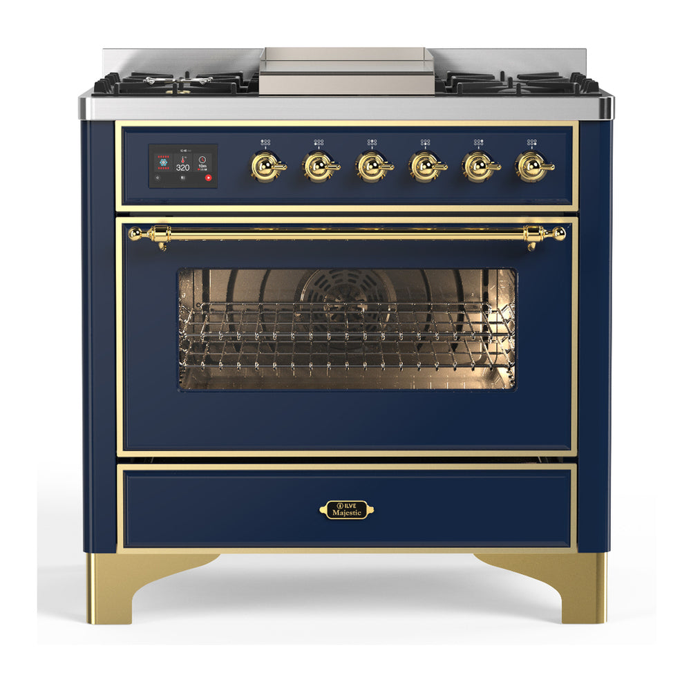 ILVE Majestic III 36" Midnight Blue Dual Fuel Range with 6 Burners and Griddle Triple Glass Door Liquid Propane