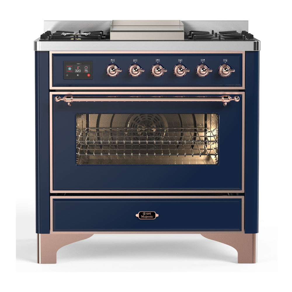 ILVE Majestic III 36" Midnight Blue Dual Fuel Range with 6 Burners and Griddle Triple Glass Door Liquid Propane