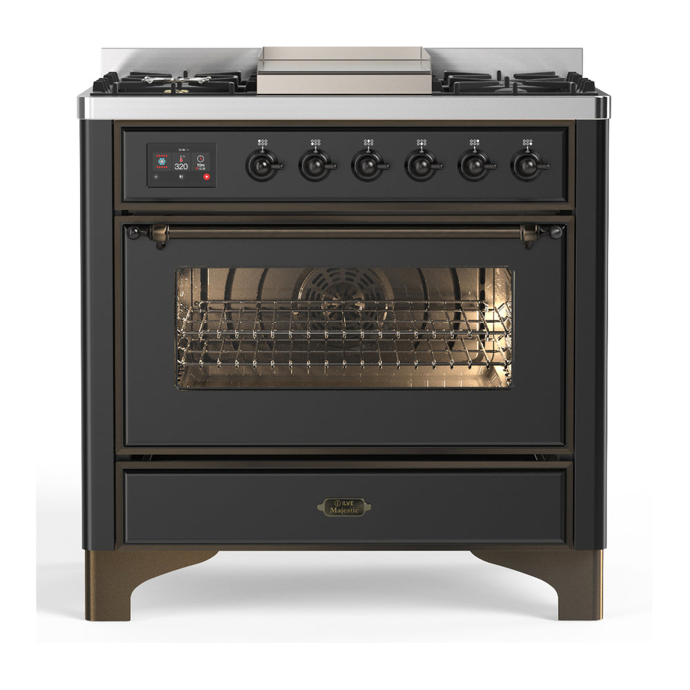 ILVE Majestic III 36" Graphite Matte Dual Fuel Range with 6 Burners and Griddle Triple Glass Door Liquid Propane