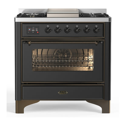 ILVE Majestic III 36" Graphite Matte Dual Fuel Range with 6 Burners and Griddle Triple Glass Door Liquid Propane