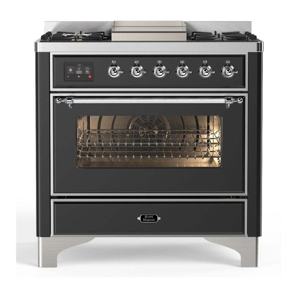 ILVE Majestic III 36" Graphite Matte Dual Fuel Range with 6 Burners and Griddle Triple Glass Door Liquid Propane