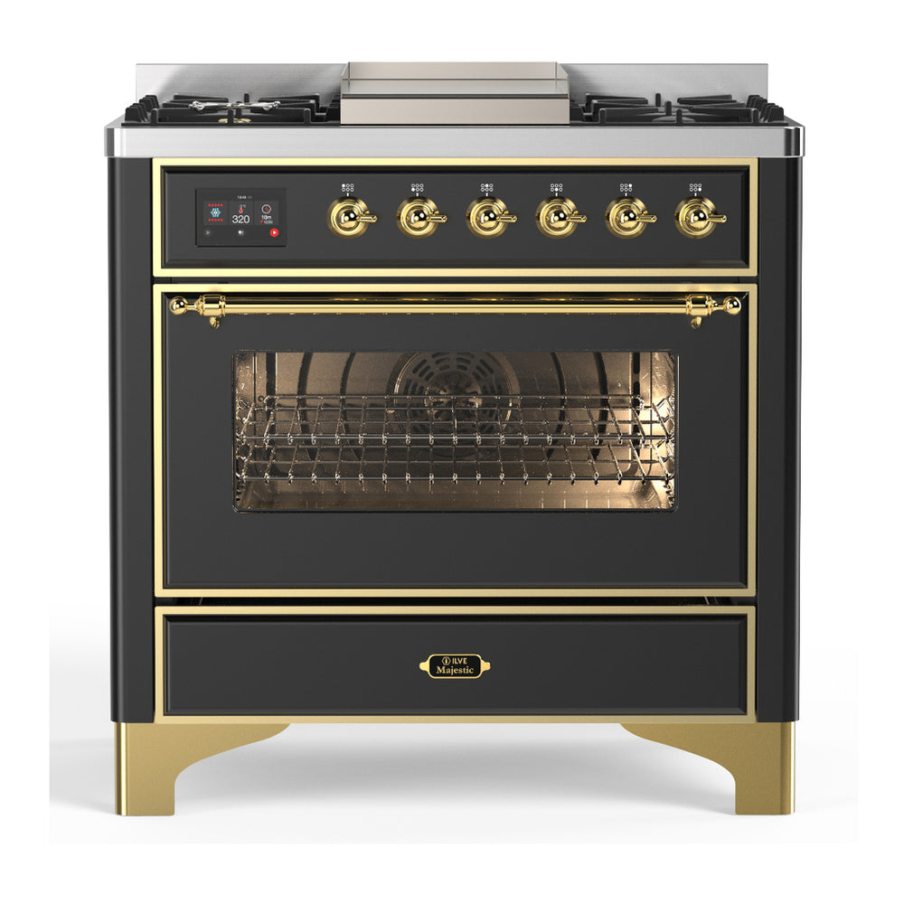 ILVE Majestic III 36" Graphite Matte Dual Fuel Range with 6 Burners and Griddle Triple Glass Door Natural Gas