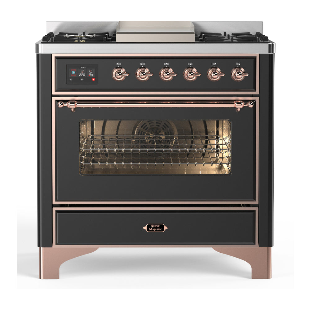 ILVE Majestic III 36" Graphite Matte Dual Fuel Range with 6 Burners and Griddle Triple Glass Door Natural Gas