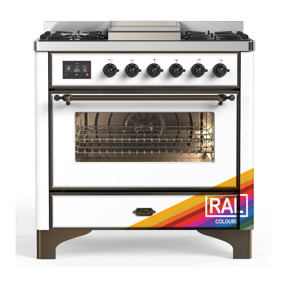 ILVE Majestic III 36" RAL Dual Fuel Range with 6 Burners and Griddle Triple Glass Door Natural Gas