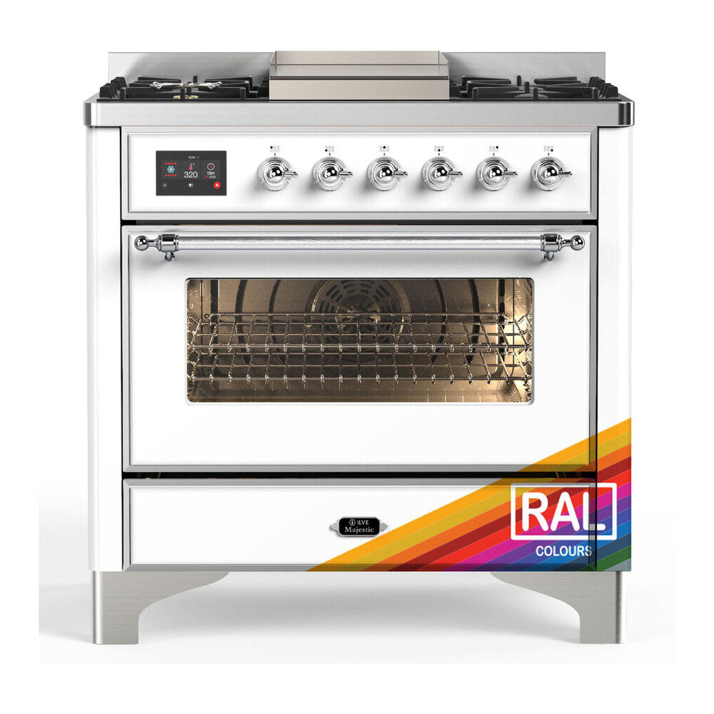 ILVE Majestic III 36" RAL Dual Fuel Range with 6 Burners and Griddle Triple Glass Door Natural Gas