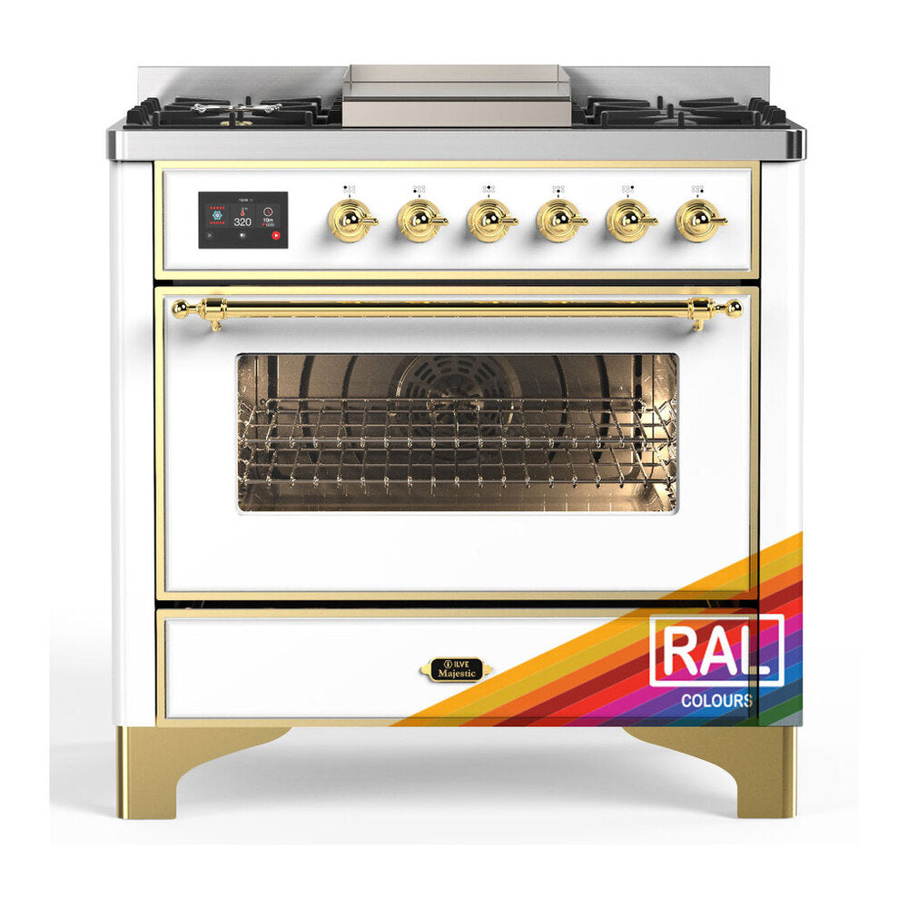 ILVE Majestic III 36" RAL Dual Fuel Range with 6 Burners and Griddle Triple Glass Door Natural Gas