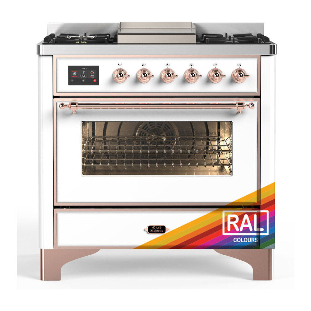 ILVE Majestic III 36" RAL Dual Fuel Range with 6 Burners and Griddle Triple Glass Door Natural Gas