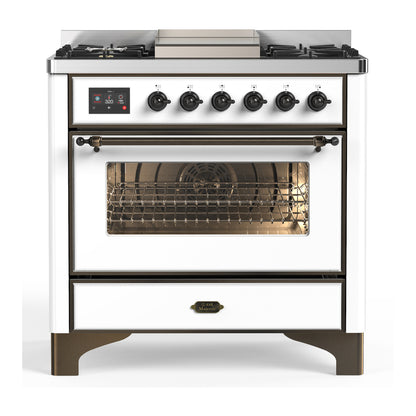 ILVE Majestic III 36" White Dual Fuel Range with 6 Burners and Griddle Triple Glass Door Liquid Propane