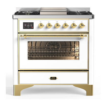 ILVE Majestic III 36" White Dual Fuel Range with 6 Burners and Griddle Triple Glass Door Natural Gas