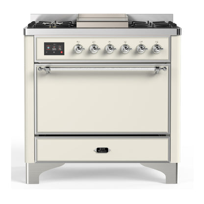ILVE Majestic III 36" Antique White Dual Fuel Range with 6 Burners and Griddle Solid Door Liquid Propane