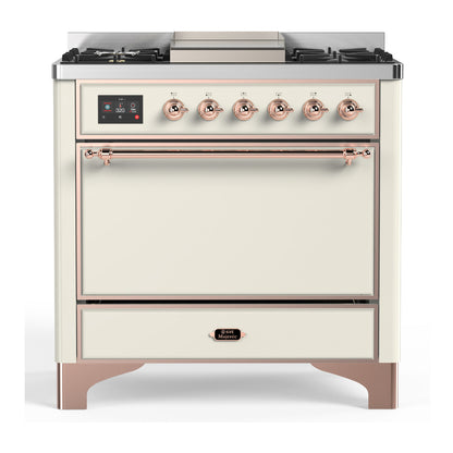 ILVE Majestic III 36" Antique White Dual Fuel Range with 6 Burners and Griddle Solid Door Liquid Propane