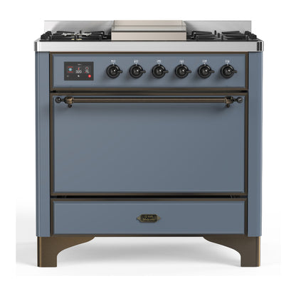 ILVE Majestic III 36" Blue Grey Dual Fuel Range with 6 Burners and Griddle Solid Door Natural Gas