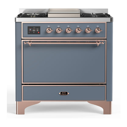 ILVE Majestic III 36" Blue Grey Dual Fuel Range with 6 Burners and Griddle Solid Door Liquid Propane