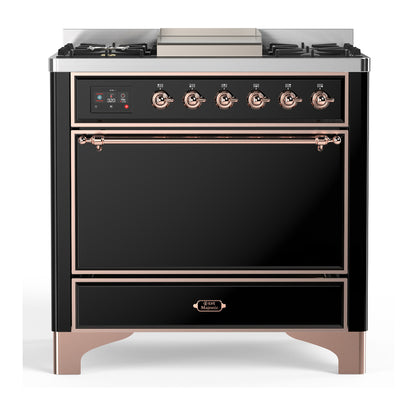 ILVE Majestic III 36" Glossy Black Dual Fuel Range with 6 Burners and Griddle Solid Door Liquid Propane