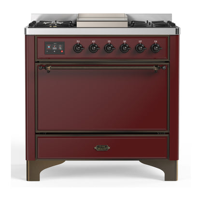 ILVE Majestic III 36" Burgundy Dual Fuel Range with 6 Burners and Griddle Solid Door Liquid Propane