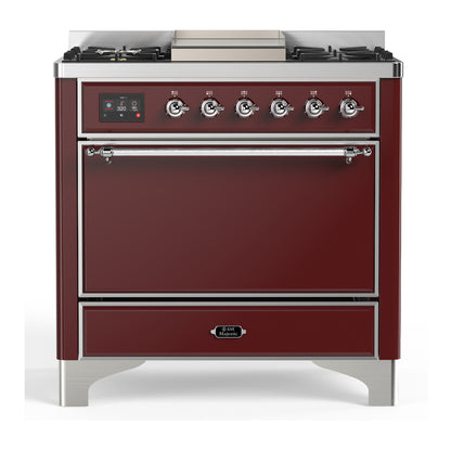 ILVE Majestic III 36" Burgundy Dual Fuel Range with 6 Burners and Griddle Solid Door Liquid Propane