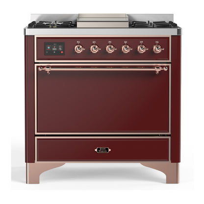 ILVE Majestic III 36" Burgundy Dual Fuel Range with 6 Burners and Griddle Solid Door Natural Gas
