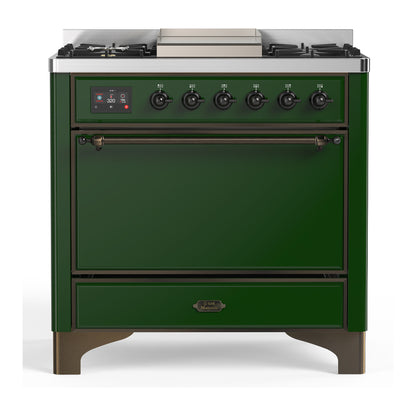 ILVE Majestic III 36" Emerald Green Dual Fuel Range with 6 Burners and Griddle Solid Door Natural Gas