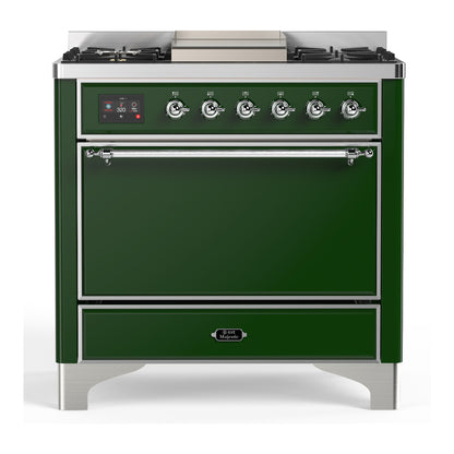 ILVE Majestic III 36" Emerald Green Dual Fuel Range with 6 Burners and Griddle Solid Door Natural Gas