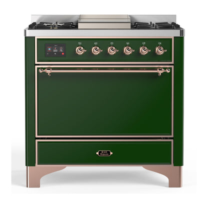 ILVE Majestic III 36" Emerald Green Dual Fuel Range with 6 Burners and Griddle Solid Door Liquid Propane