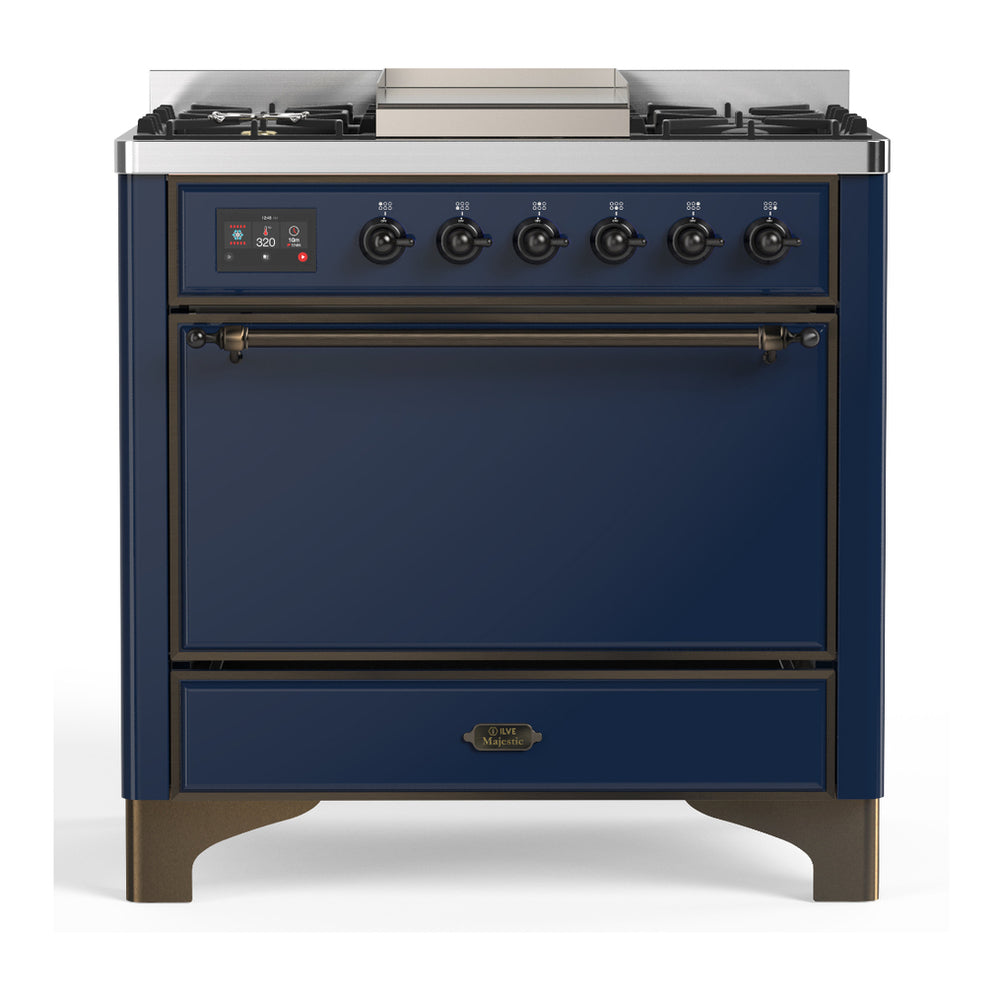 ILVE Majestic III 36" Midnight Blue Dual Fuel Range with 6 Burners and Griddle Solid Door Natural Gas