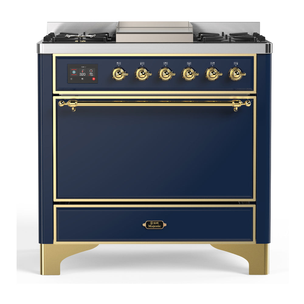 ILVE Majestic III 36" Midnight Blue Dual Fuel Range with 6 Burners and Griddle Solid Door Liquid Propane