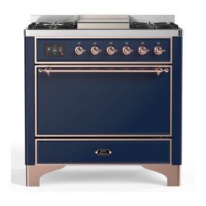 ILVE Majestic III 36" Midnight Blue Dual Fuel Range with 6 Burners and Griddle Solid Door Natural Gas