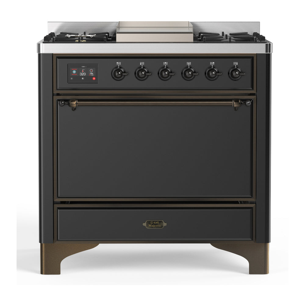 ILVE Majestic III 36" Graphite Matte Dual Fuel Range with 6 Burners and Griddle Solid Door Liquid Propane