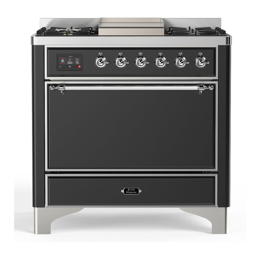 ILVE Majestic III 36" Graphite Matte Dual Fuel Range with 6 Burners and Griddle Solid Door Liquid Propane