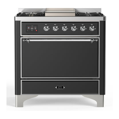 ILVE Majestic III 36" Graphite Matte Dual Fuel Range with 6 Burners and Griddle Solid Door Natural Gas
