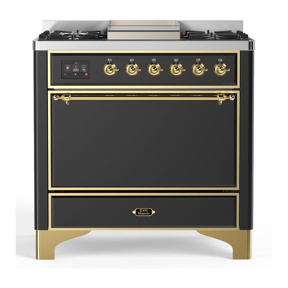 ILVE Majestic III 36" Graphite Matte Dual Fuel Range with 6 Burners and Griddle Solid Door Liquid Propane