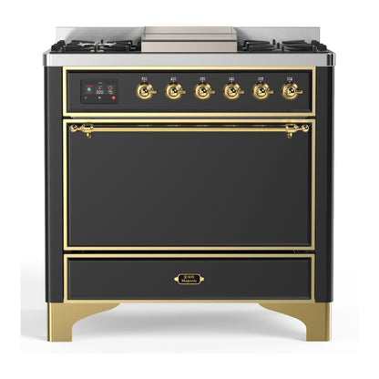 ILVE Majestic III 36" Graphite Matte Dual Fuel Range with 6 Burners and Griddle Solid Door Natural Gas