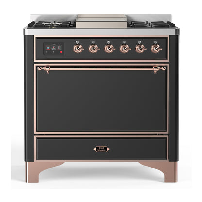 ILVE Majestic III 36" Graphite Matte Dual Fuel Range with 6 Burners and Griddle Solid Door Liquid Propane