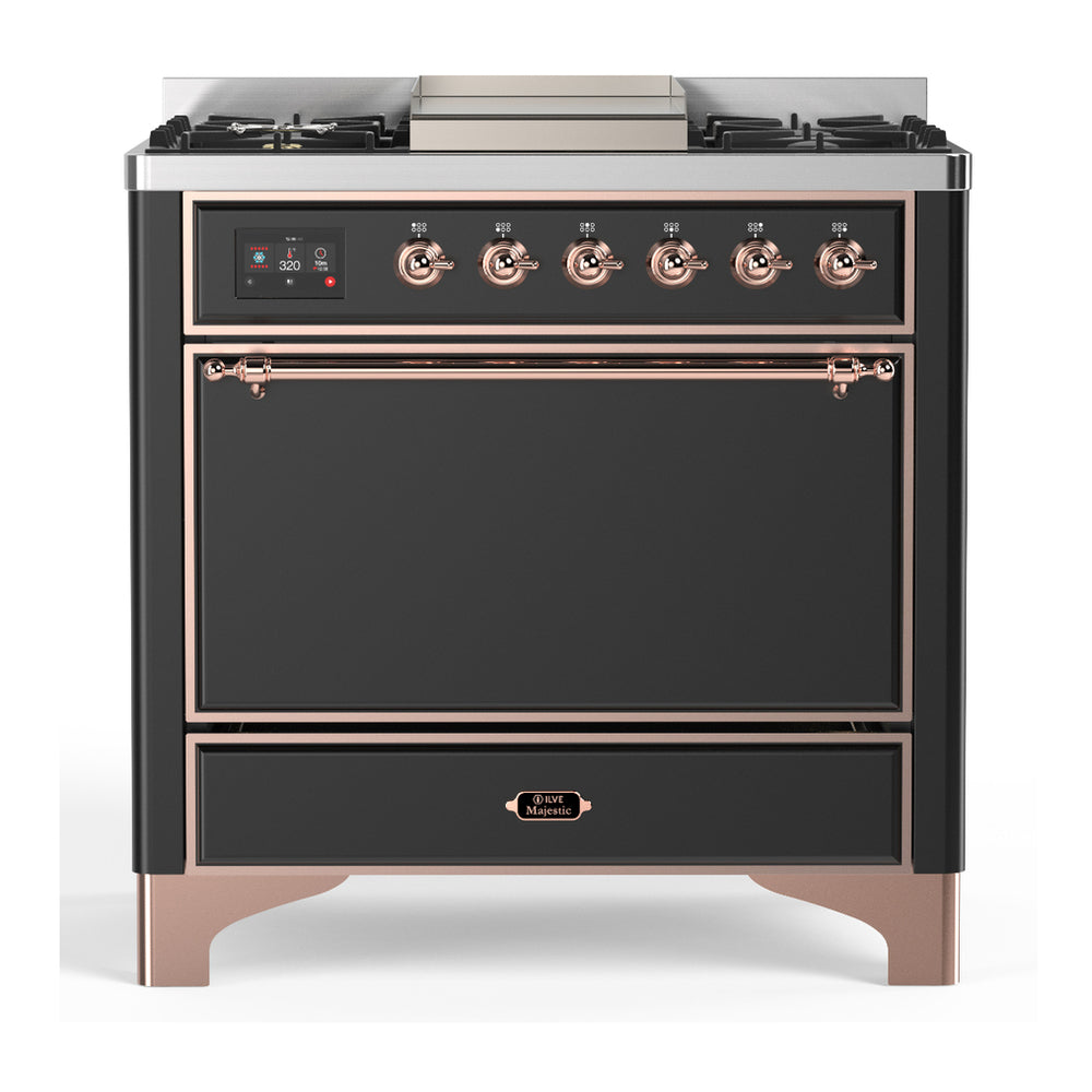 ILVE Majestic III 36" Graphite Matte Dual Fuel Range with 6 Burners and Griddle Solid Door Natural Gas