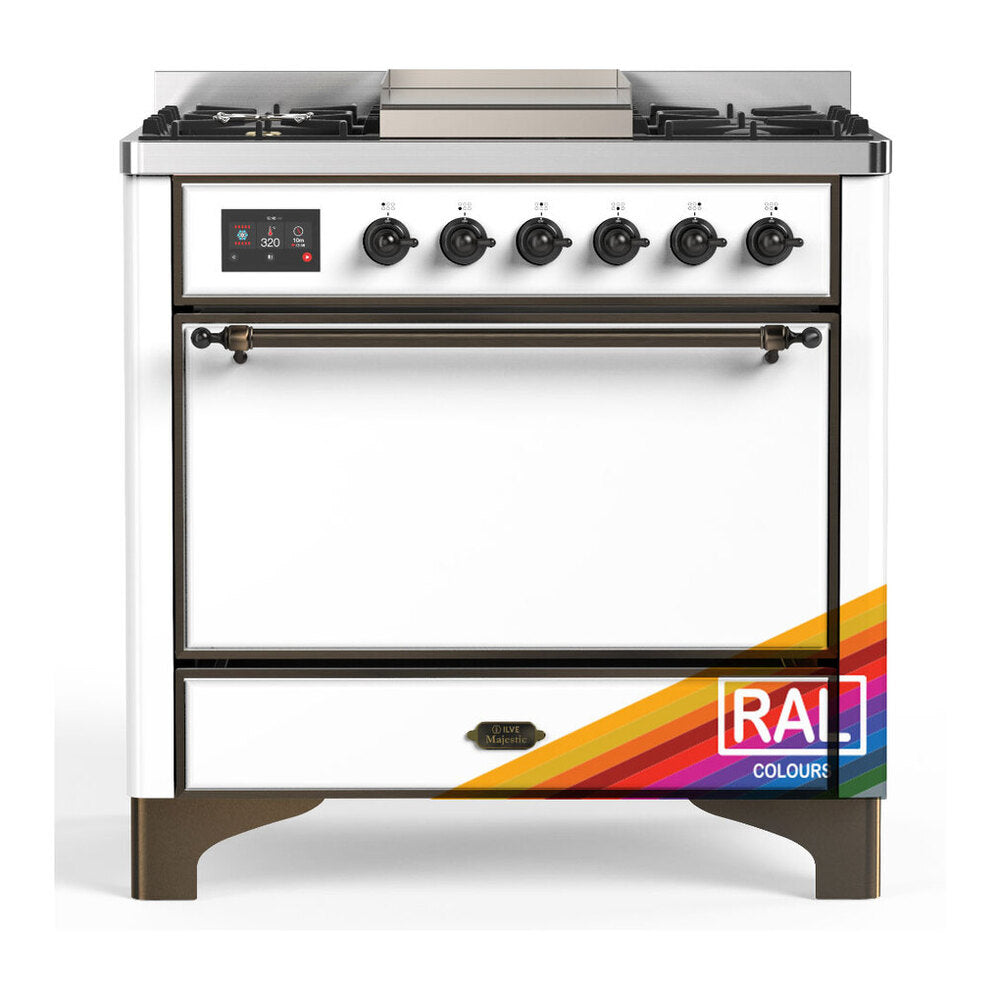 ILVE Majestic III 36" RAL Dual Fuel Range with 6 Burners and Griddle Solid Door Liquid Propane