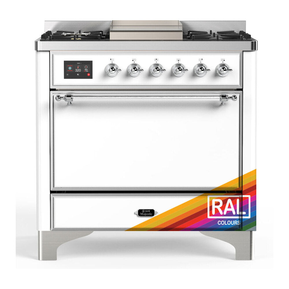 ILVE Majestic III 36" RAL Dual Fuel Range with 6 Burners and Griddle Solid Door Natural Gas