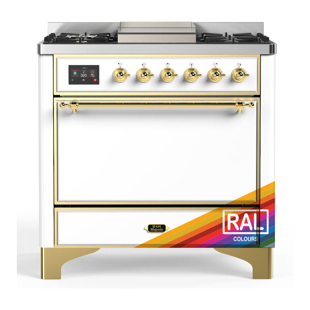 ILVE Majestic III 36" RAL Dual Fuel Range with 6 Burners and Griddle Solid Door Natural Gas