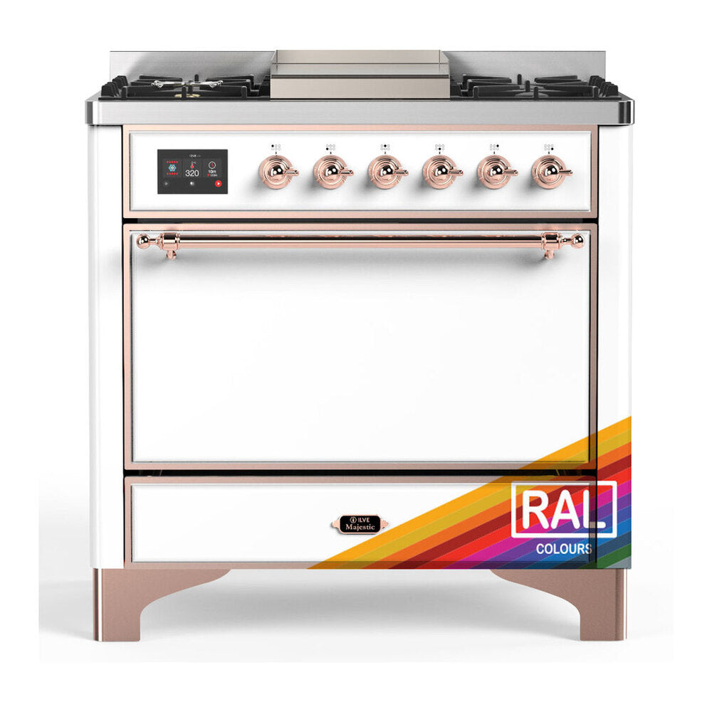ILVE Majestic III 36" RAL Dual Fuel Range with 6 Burners and Griddle Solid Door Liquid Propane