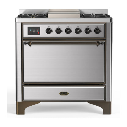 ILVE Majestic III 36" Stainless Steel Dual Fuel Range with 6 Burners and Griddle Solid Door Liquid Propane