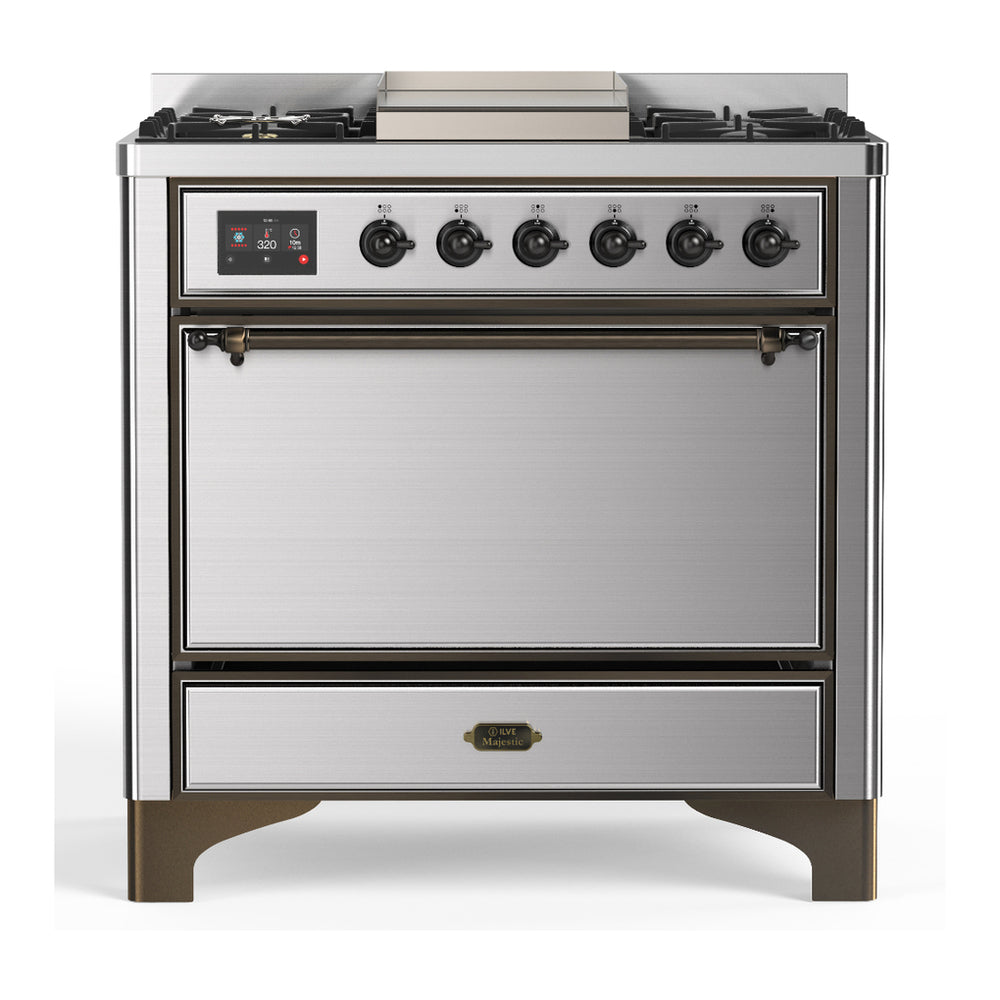 ILVE Majestic III 36" Stainless Steel Dual Fuel Range with 6 Burners and Griddle Solid Door Natural Gas