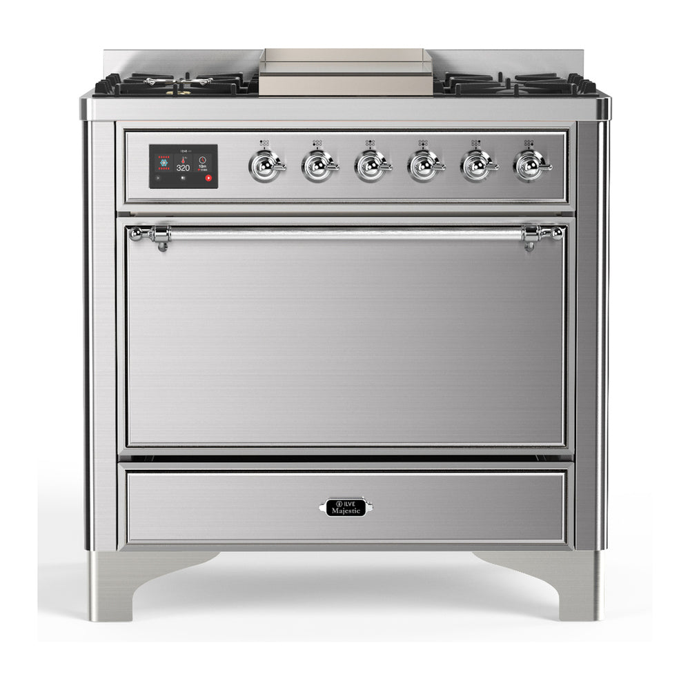 ILVE Majestic III 36" Stainless Steel Dual Fuel Range with 6 Burners and Griddle Solid Door Liquid Propane