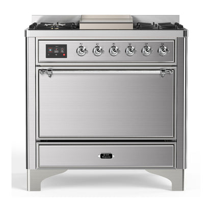 ILVE Majestic III 36" Stainless Steel Dual Fuel Range with 6 Burners and Griddle Solid Door Natural Gas