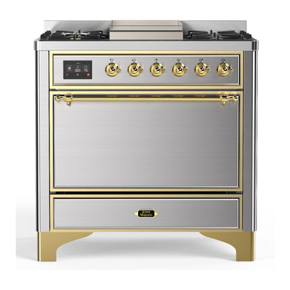 ILVE Majestic III 36" Stainless Steel Dual Fuel Range with 6 Burners and Griddle Solid Door Natural Gas