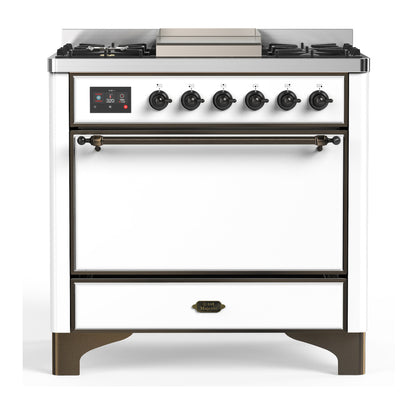 ILVE Majestic III 36" White Dual Fuel Range with 6 Burners and Griddle Solid Door Liquid Propane