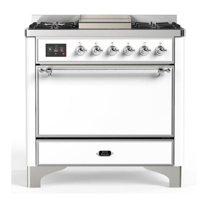 ILVE Majestic III 36" White Dual Fuel Range with 6 Burners and Griddle Solid Door Liquid Propane