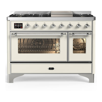 ILVE Majestic III 48" Antique White Dual Fuel Range with 8 Burners and Griddle Triple Glass Door Natural Gas
