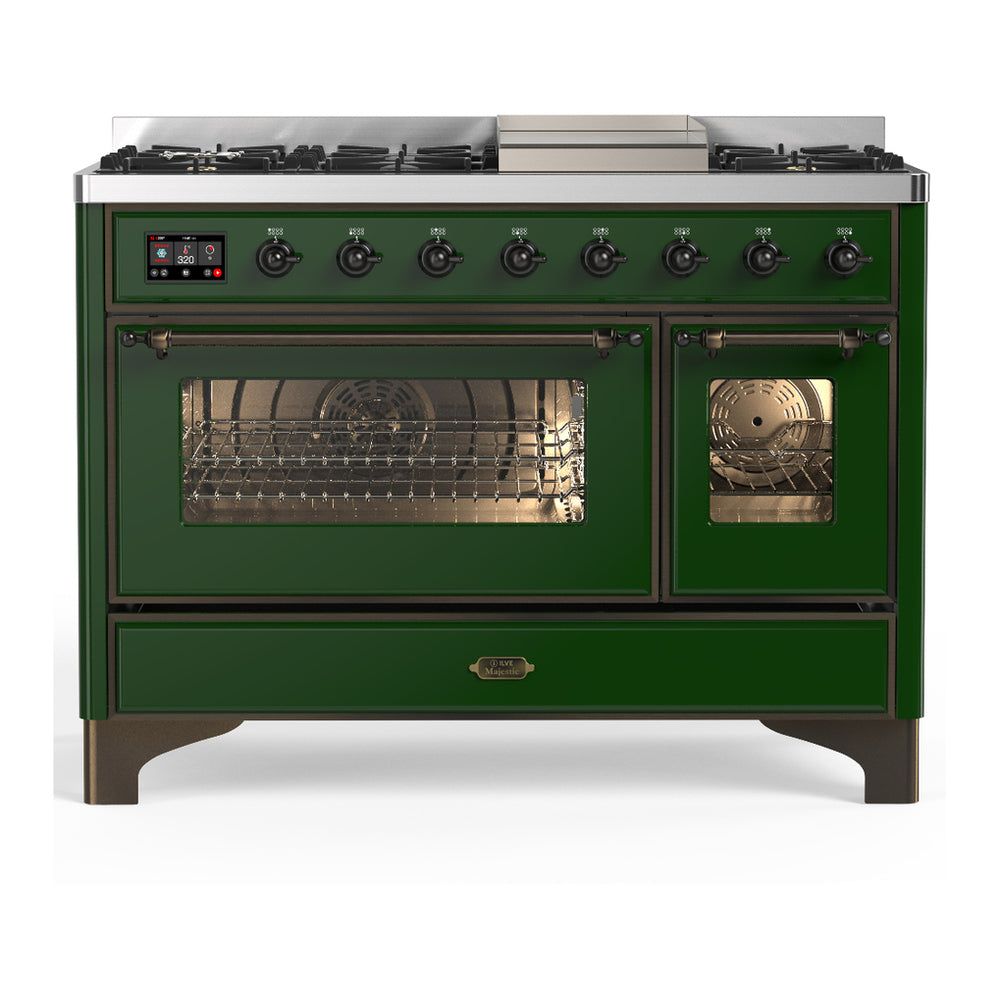 ILVE Majestic III 48" Emerald Green Dual Fuel Range with 8 Burners and Griddle Triple Glass Door Liquid Propane