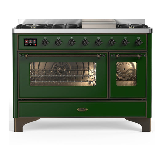 ILVE Majestic III 48" Emerald Green Dual Fuel Range with 8 Burners and Griddle Triple Glass Door Natural Gas