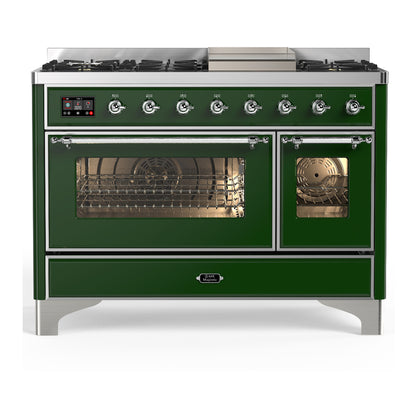 ILVE Majestic III 48" Emerald Green Dual Fuel Range with 8 Burners and Griddle Triple Glass Door Liquid Propane